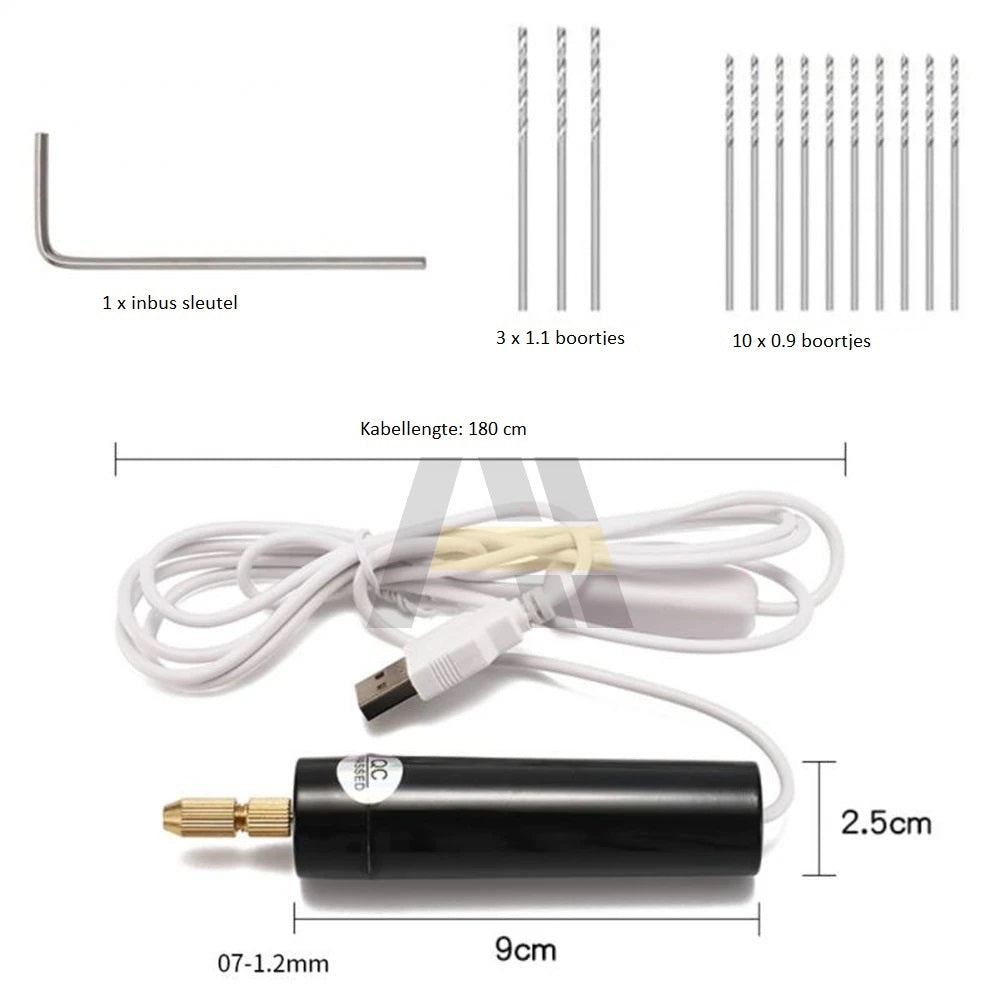 Electrische mini handboor + 10 boortjes